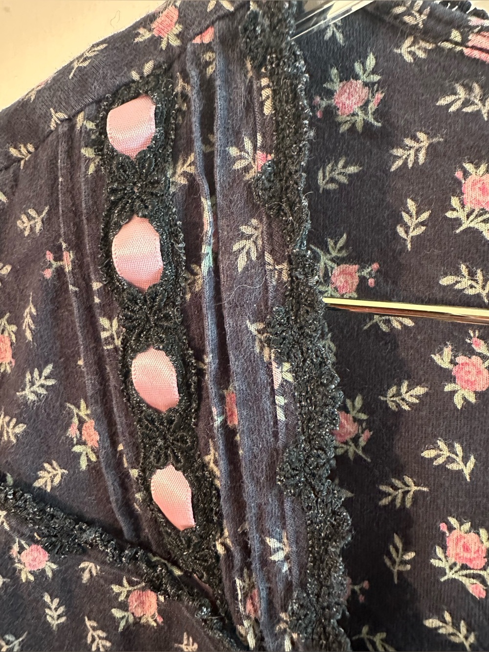 EILEEN WEST 3X Nightgown Black Floral 100% Cotton Long Sleeve Dreamtime Jersey - Picture 9 of 11